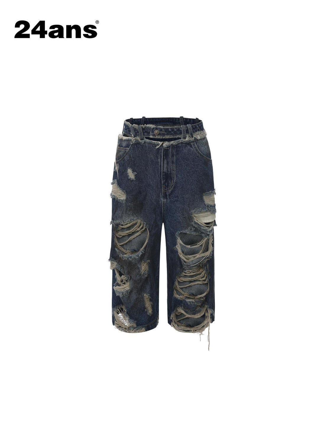 24ans Light Stretch Distressed Relaxed Fit Mid Rise Youth Casual Denim Cropped Jeans