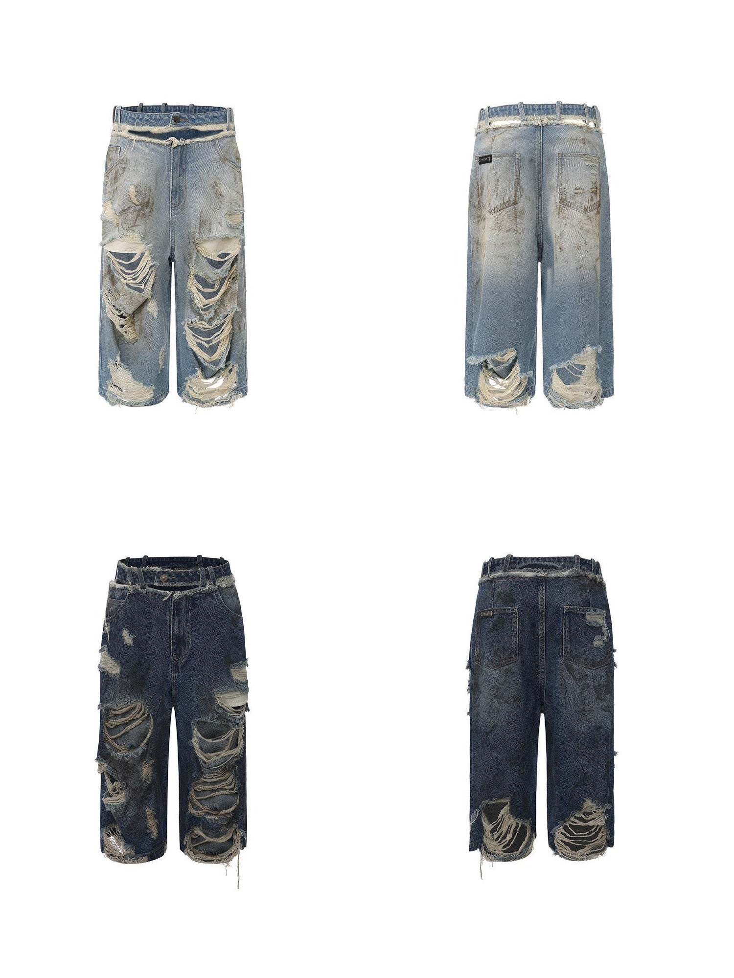 24ans Light Stretch Distressed Relaxed Fit Mid Rise Youth Casual Denim Cropped Jeans