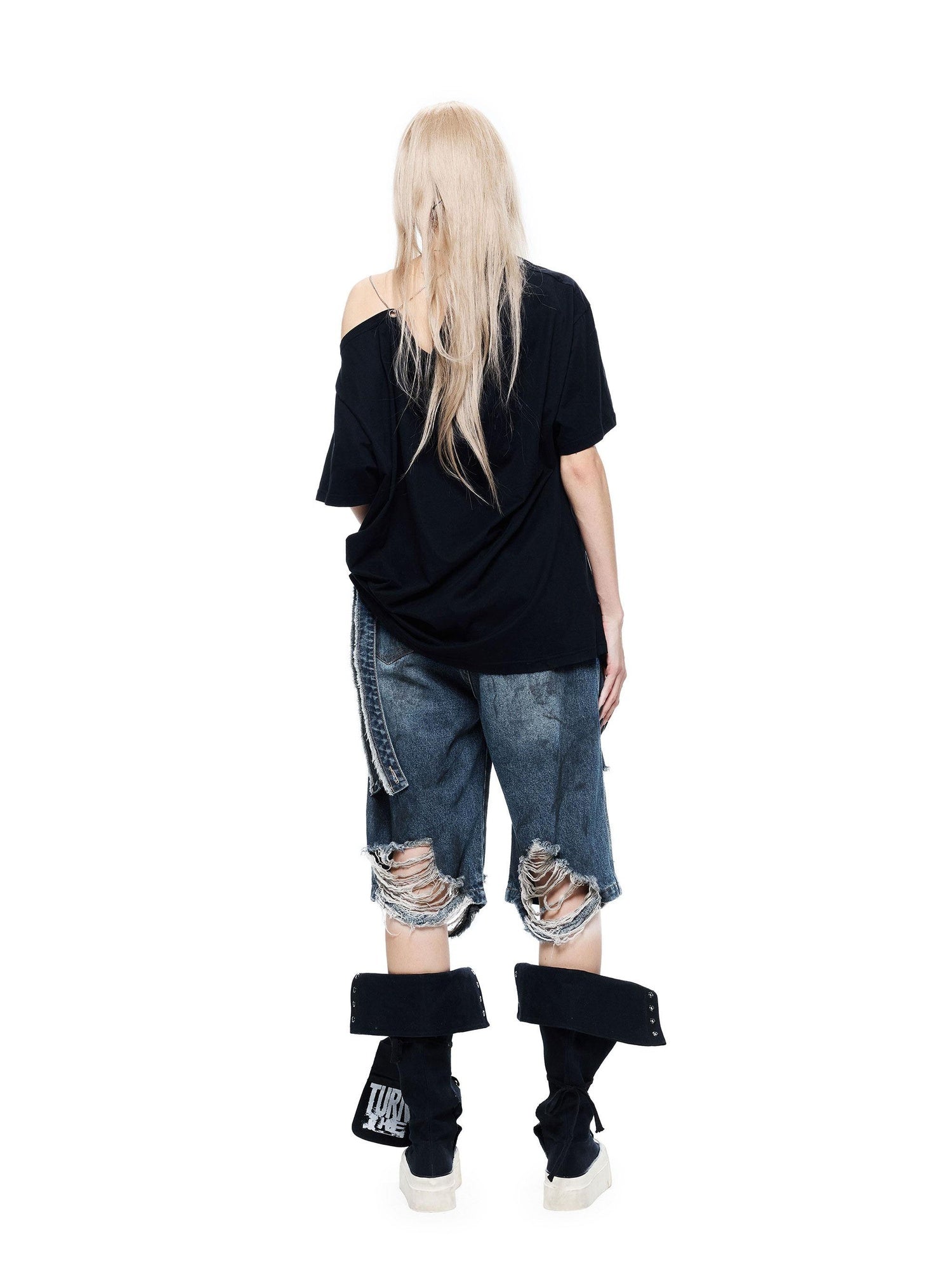 24ans Light Stretch Distressed Relaxed Fit Mid Rise Youth Casual Denim Cropped Jeans