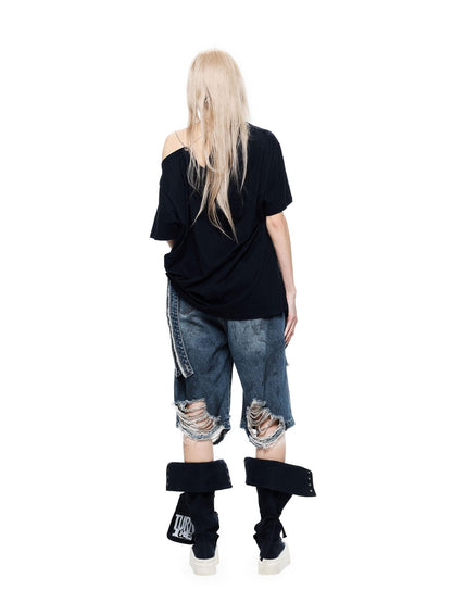 24ans Light Stretch Distressed Relaxed Fit Mid Rise Youth Casual Denim Cropped Jeans