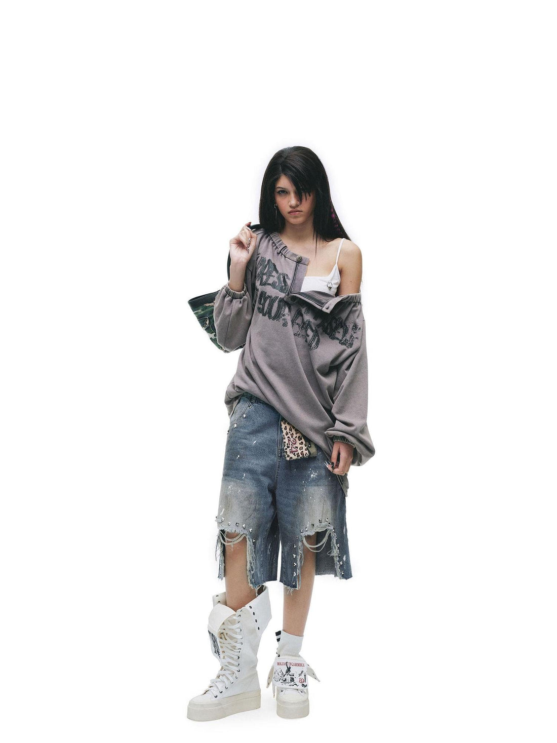 24ans Light Stretch Relaxed Distressed Mid Rise Youth Blue Zip Fly Cropped Jeans