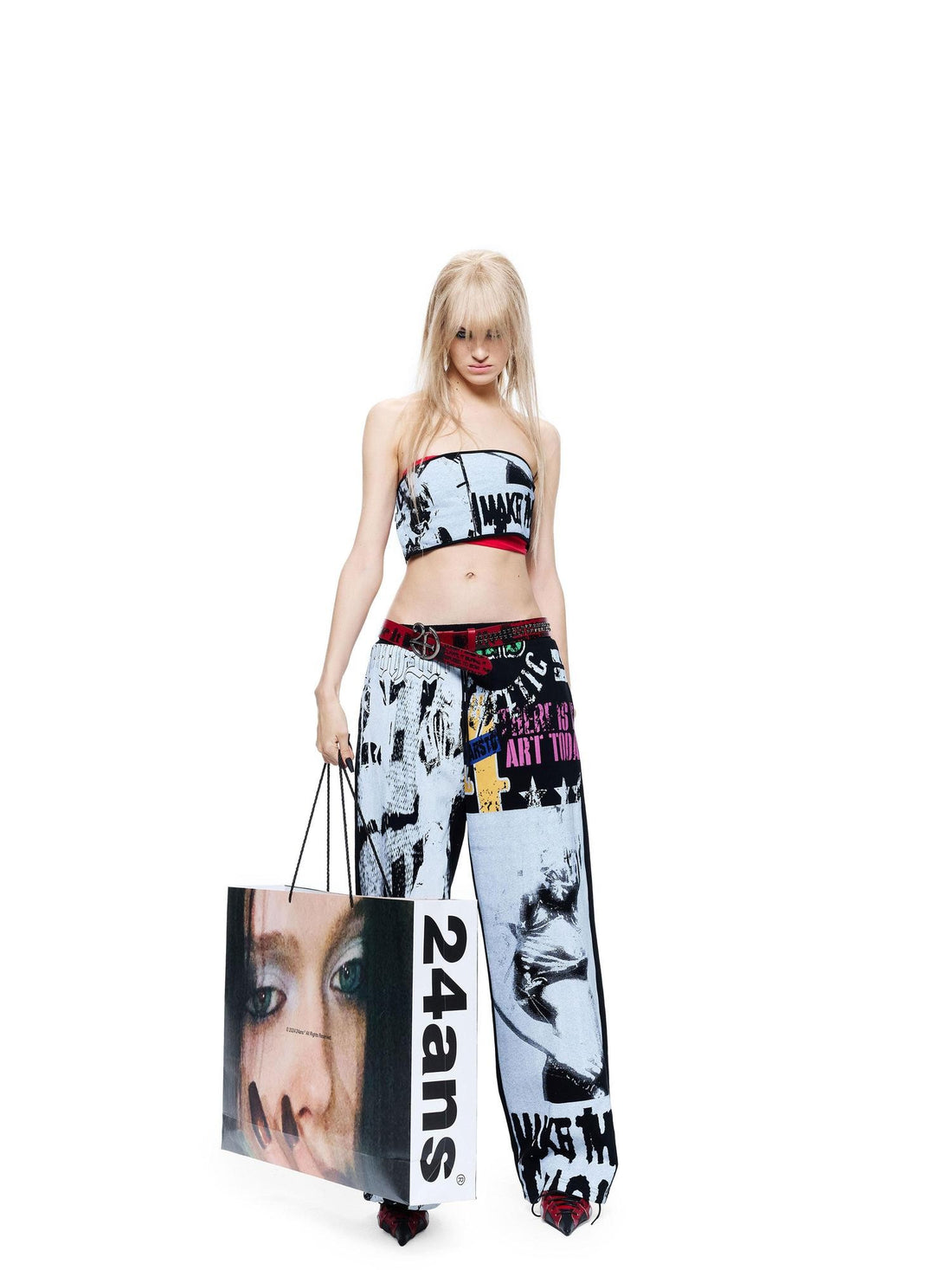 24ans Lightweight Waterbased Print Laser Cutout Distressed Women&