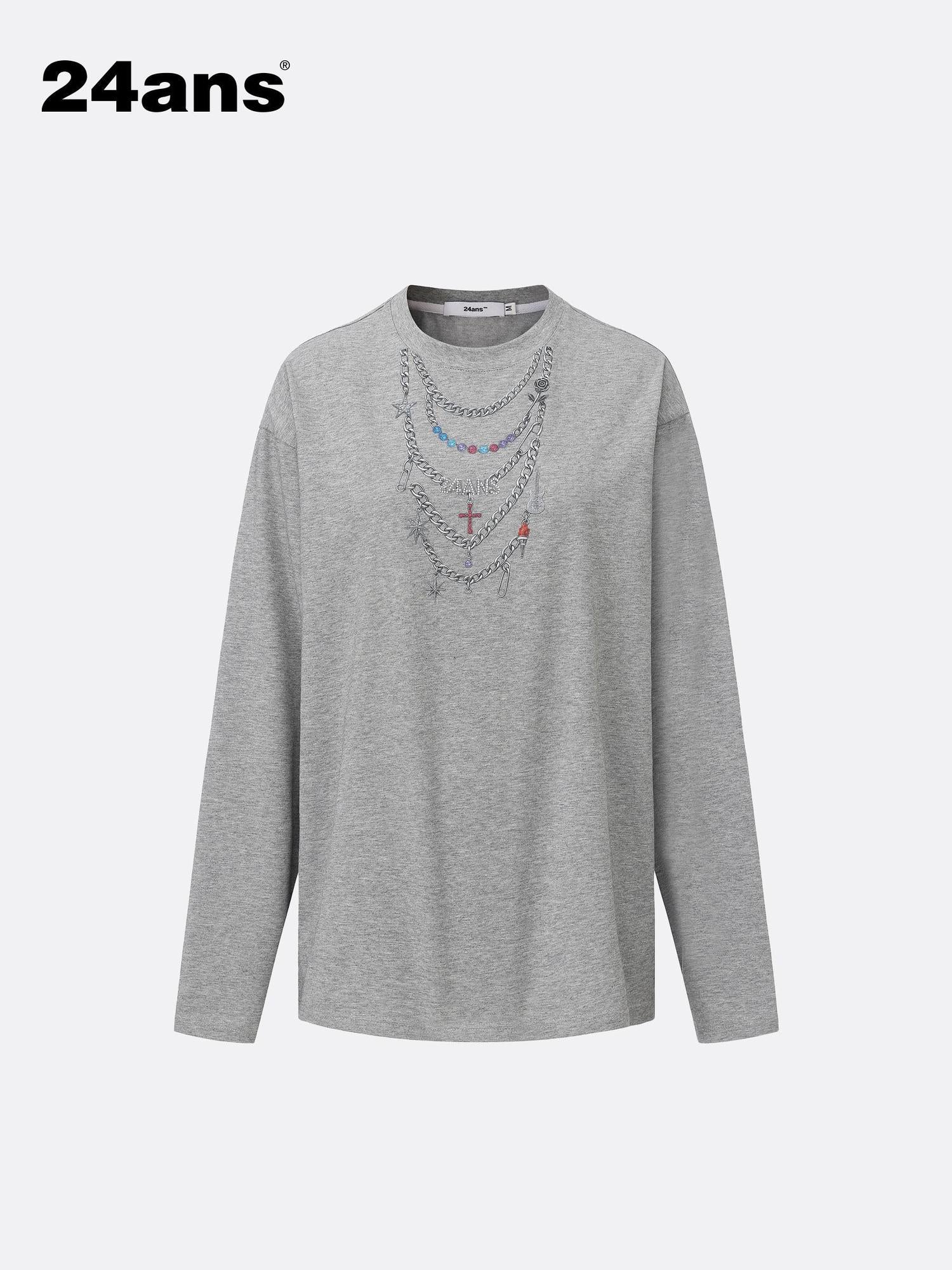 24ans Long Sleeve T-shirt With Print And Rhinestone Detail