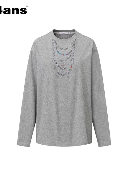 Long Sleeve T-shirt With Print And Rhinestone Detail