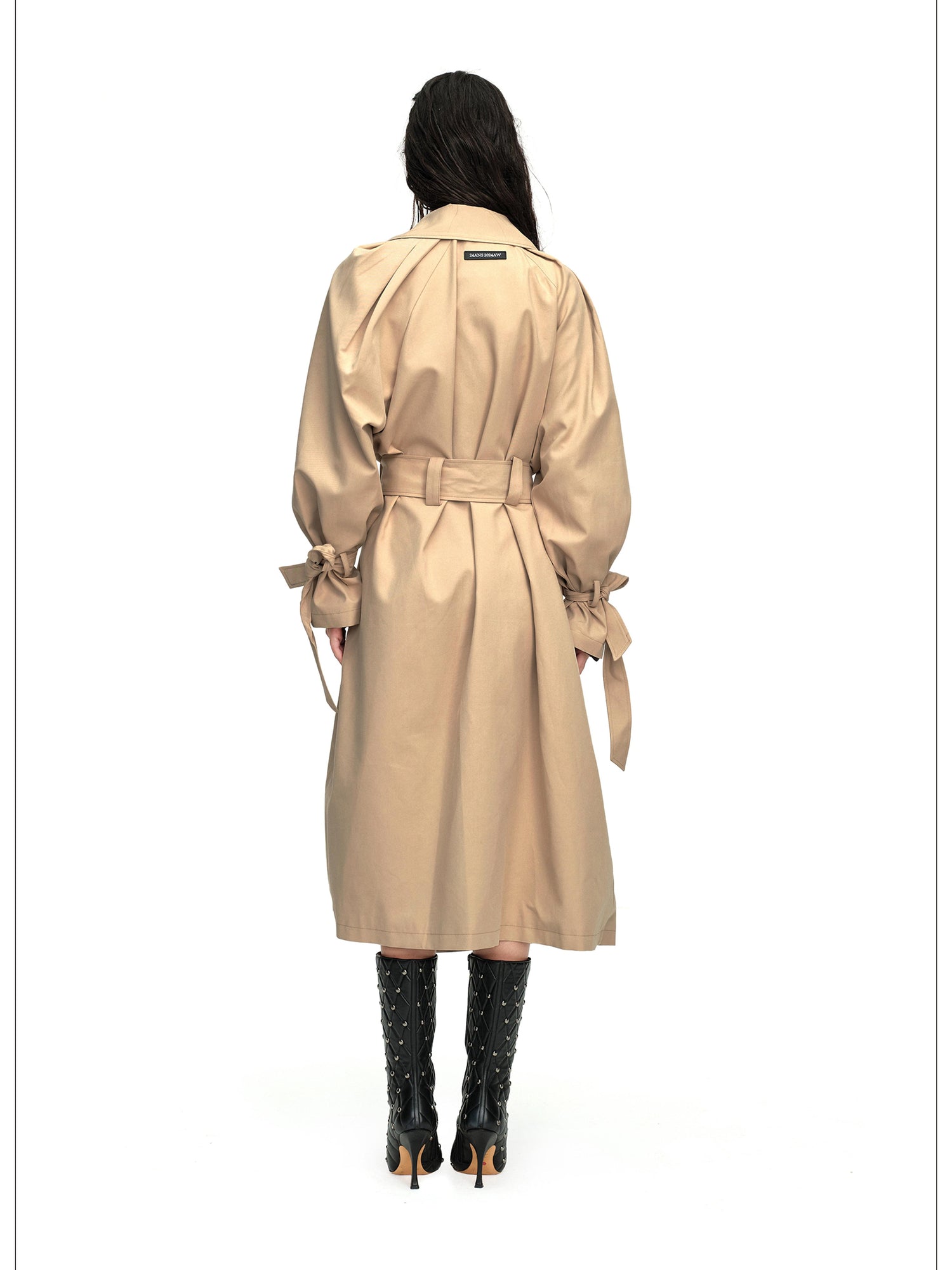 24ans Long Trench Coat In Khaki And Blue Check