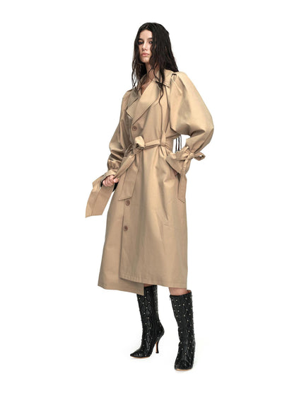 24ans Long Trench Coat In Khaki And Blue Check