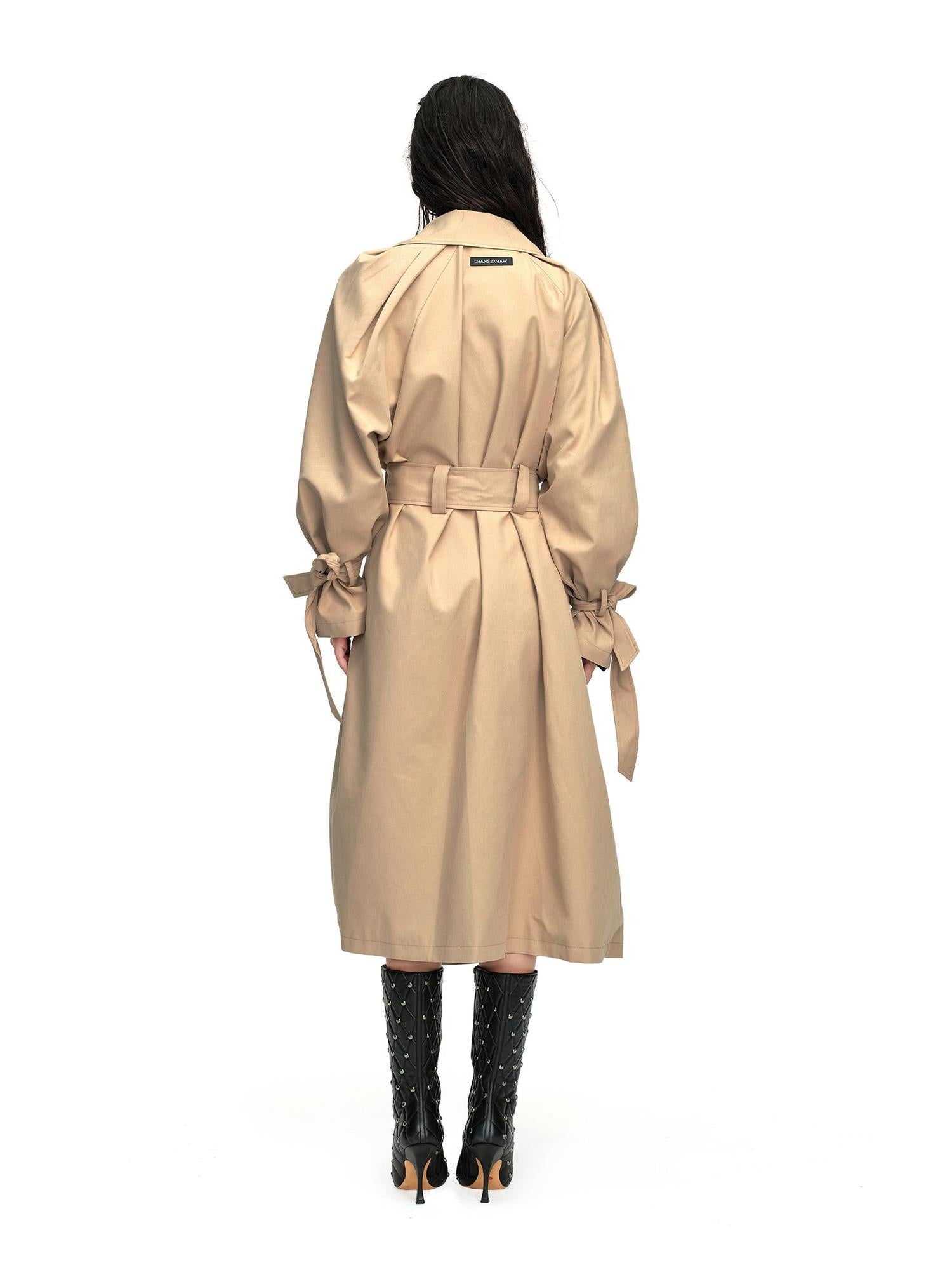 24ans Long Trench Coat In Khaki And Blue Check