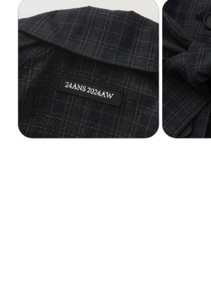 24ans Long Trench Coat In Khaki And Blue Check