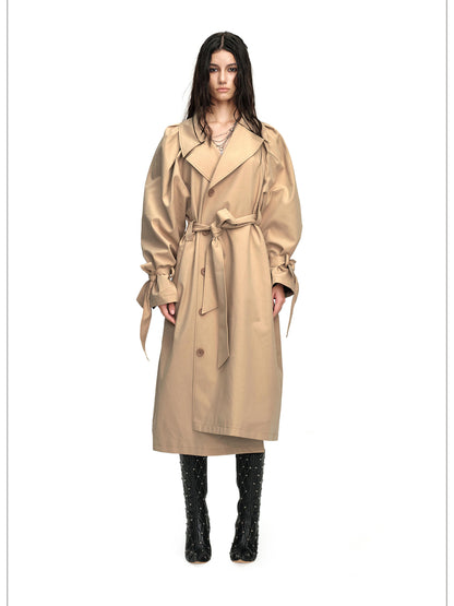 24ans Long Trench Coat In Khaki And Blue Check