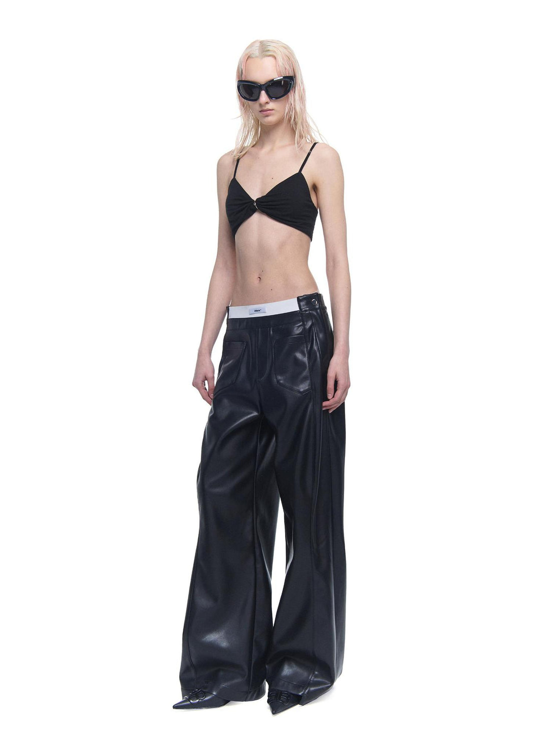 24ans Metallic Ring Knot Bra Top Black White