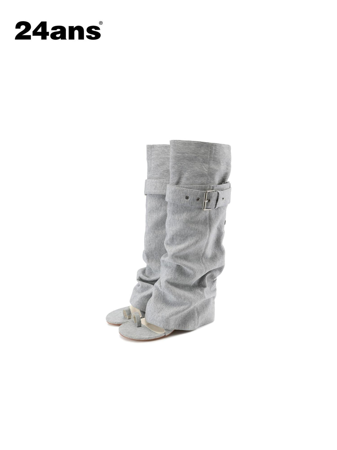 24ans Mid Heel Tall Buckle Western Round Toe Youth Casual Gray Brown Camo Boots