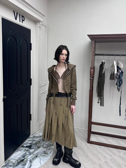 Mid Length Cotton Blend Pleated Skirt