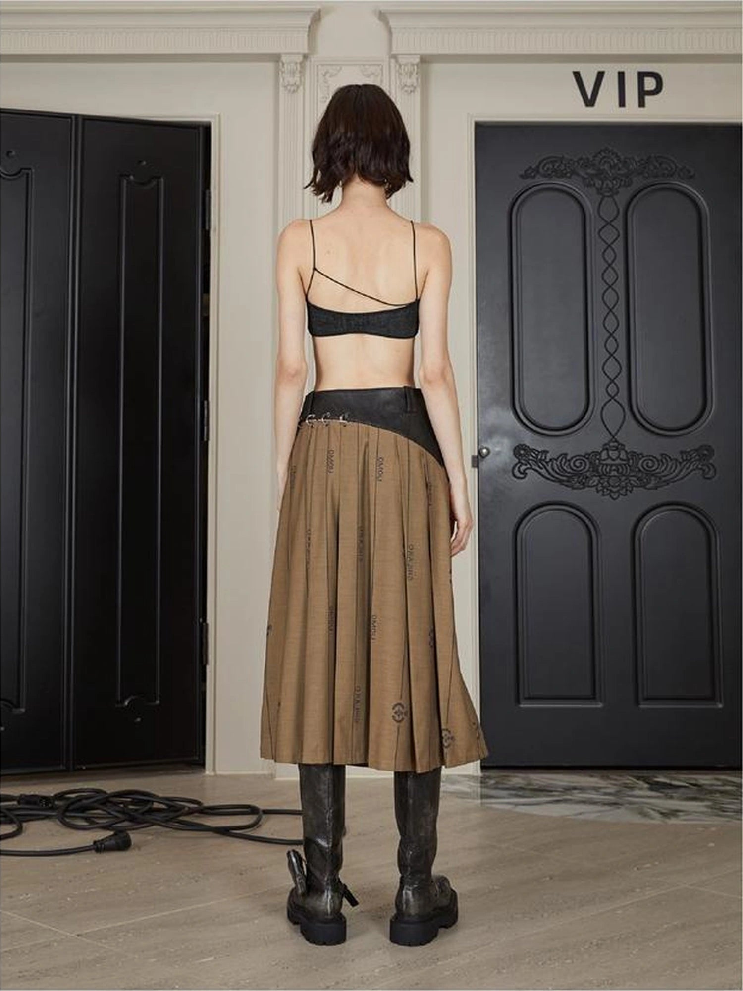 Mid Length Cotton Blend Pleated Skirt