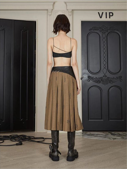 Mid Length Cotton Blend Pleated Skirt