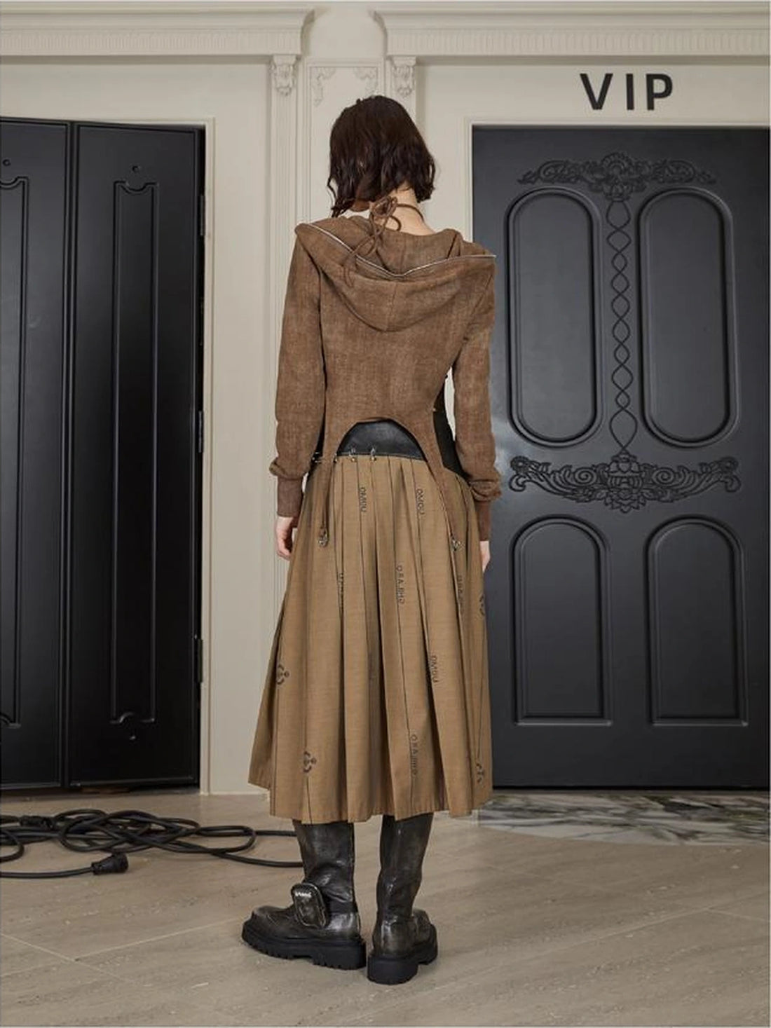 Mid Length Cotton Blend Pleated Skirt