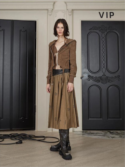 Mid Length Cotton Blend Pleated Skirt