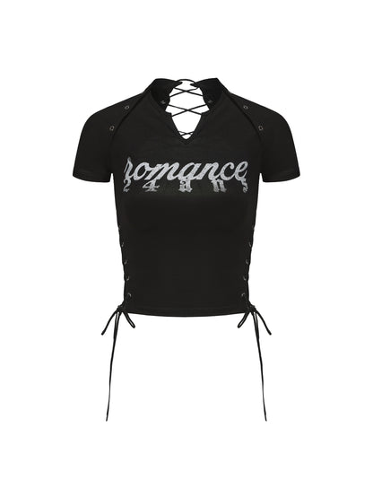 24ans Multifunctional Letter Print Back Lace High Waisted Slim Fit Tee MISSTT