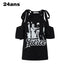 24ans Neck Tied Shoulder Cut Out Rhinestone Print T-Shirt MISSTT