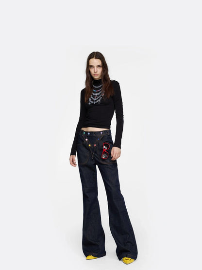 24ans Necklace Print High Neck Long Sleeve Top T-shirt