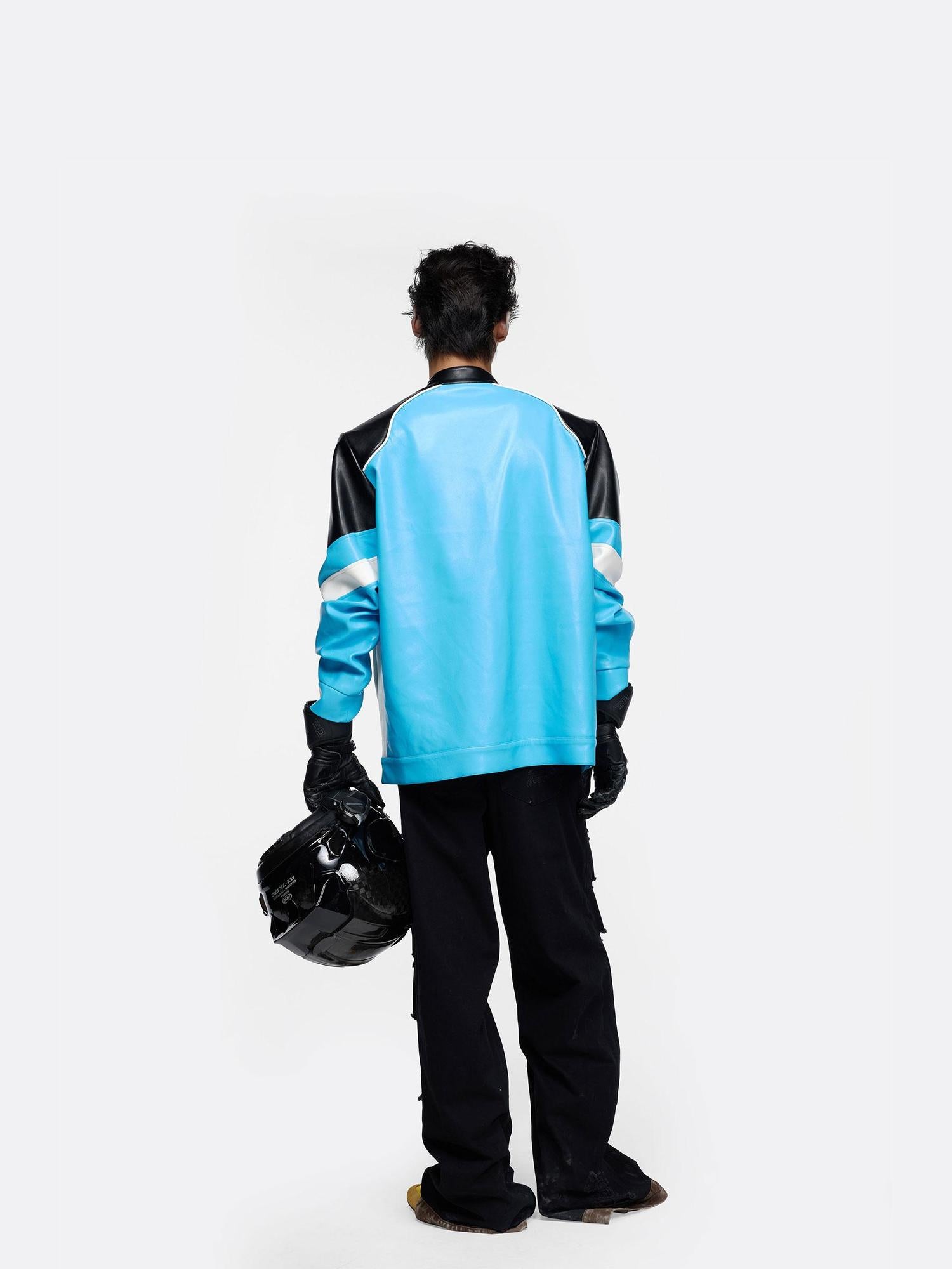24ans Oversize Color Block Leather Moto Jacket