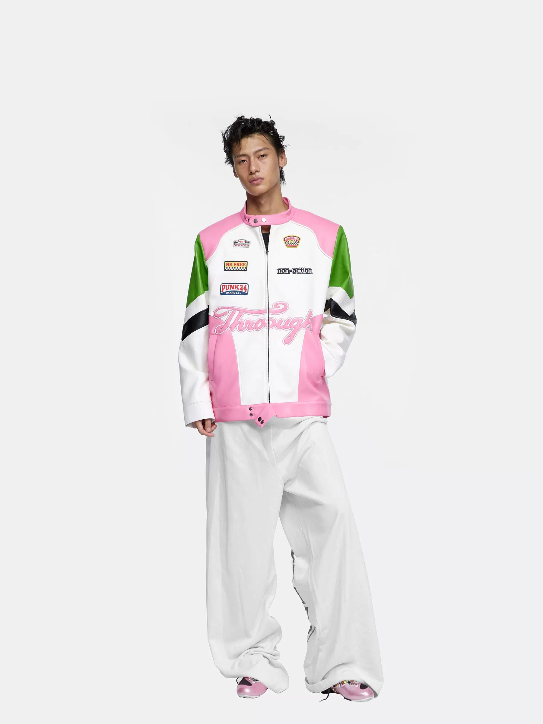 24ans Oversize Color Block Leather Moto Jacket-1
