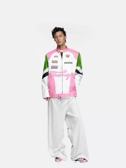 24ans Oversize Color Block Leather Moto Jacket-1