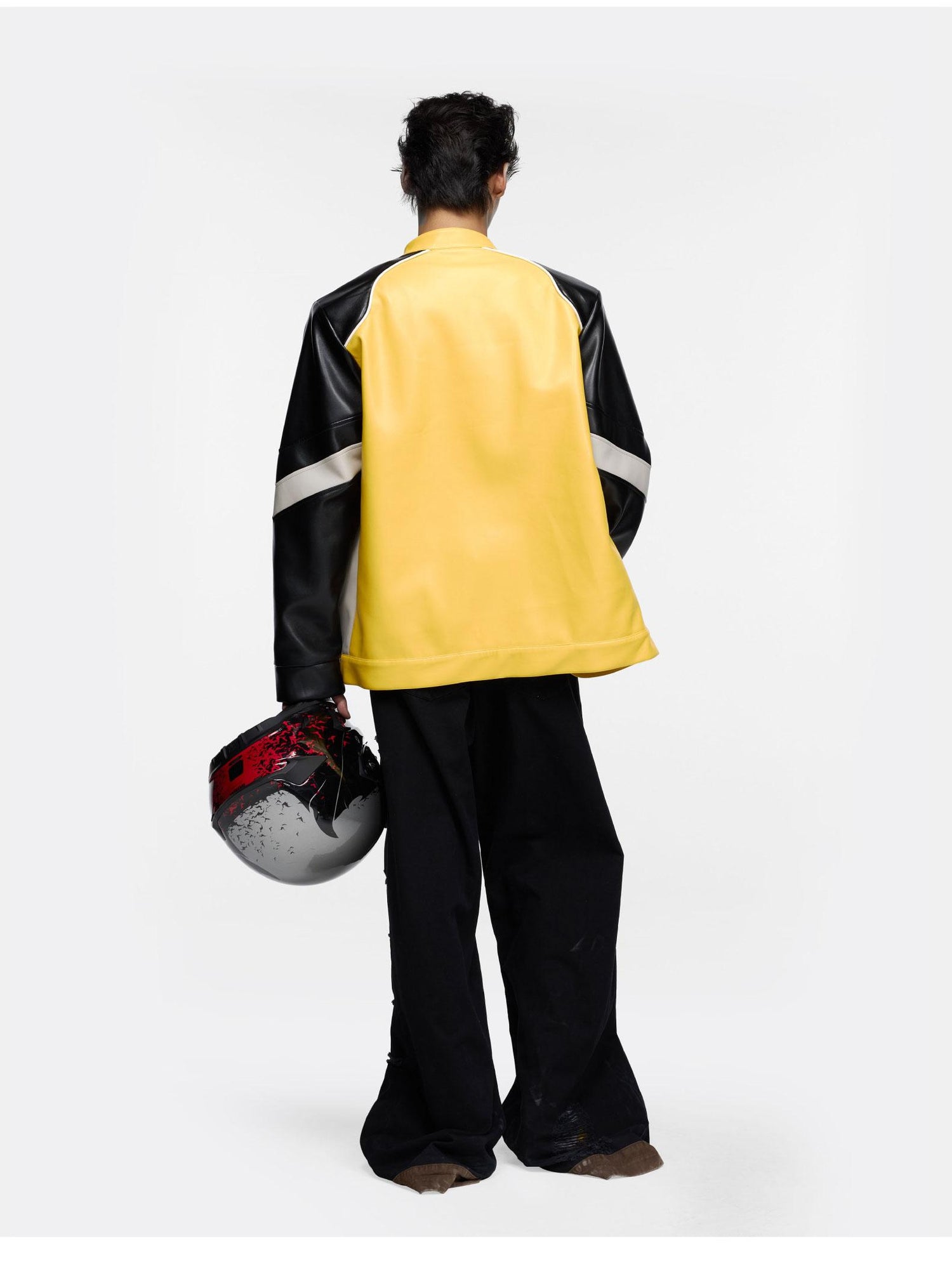 24ans Oversize Color Block Leather Moto Jacket
