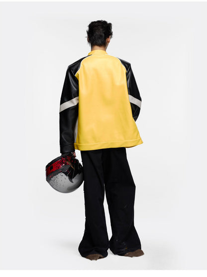 24ans Oversize Color Block Leather Moto Jacket
