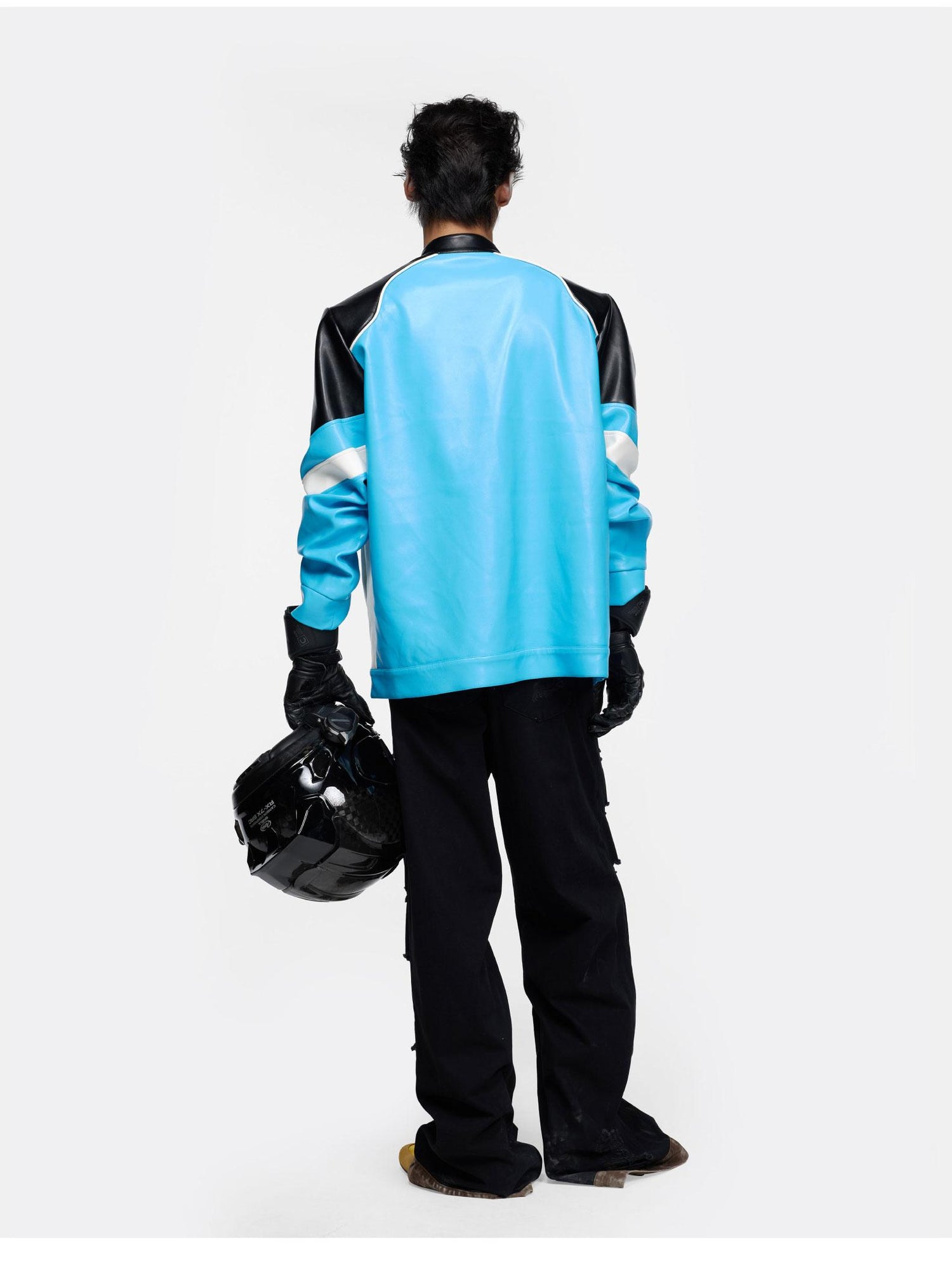 24ans Oversize Color Block Leather Moto Jacket