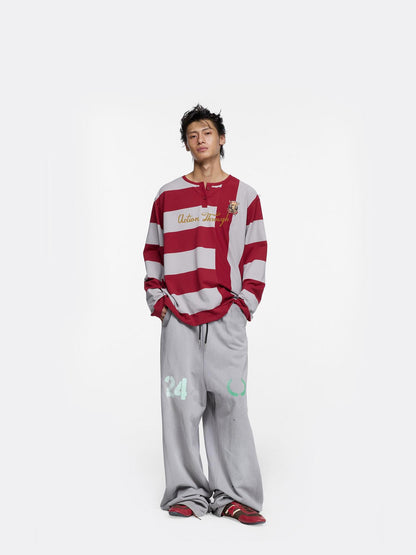 24ans Oversize Striped Long Sleeve T-Shirt In Grey Red