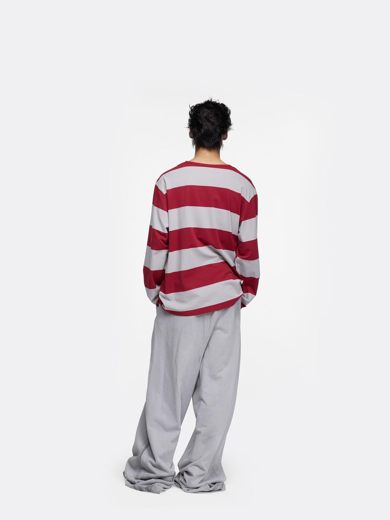 24ans Oversize Striped Long Sleeve T-Shirt In Grey Red