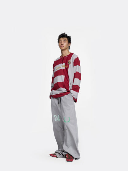 24ans Oversize Striped Long Sleeve T-Shirt In Grey Red