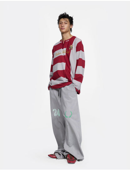 24ans Oversize Striped Long Sleeve T-Shirt In Grey Red