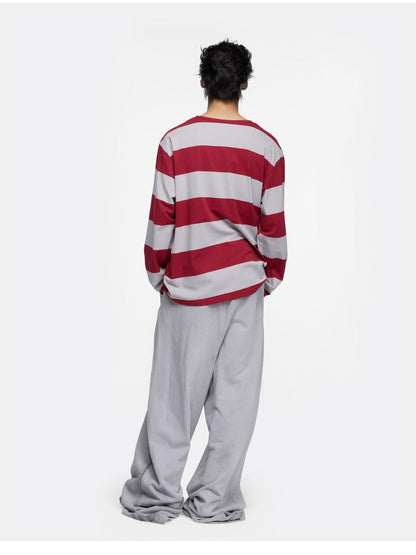 24ans Oversize Striped Long Sleeve T-Shirt In Grey Red