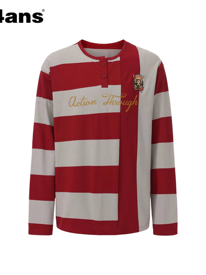 Oversize Striped Long Sleeve T Shirt In Grey Red