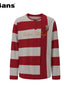 Oversize Striped Long Sleeve T Shirt In Grey Red