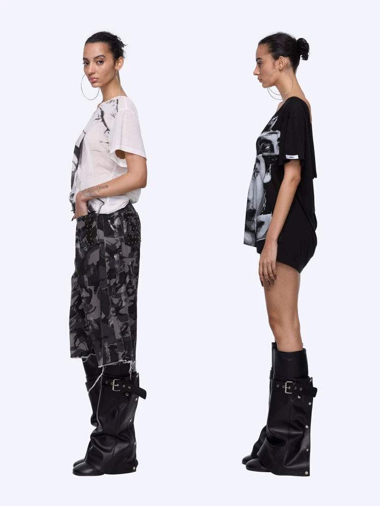 24ans Oversized Backless Chain Print T Shirt In Tencel Blend-2