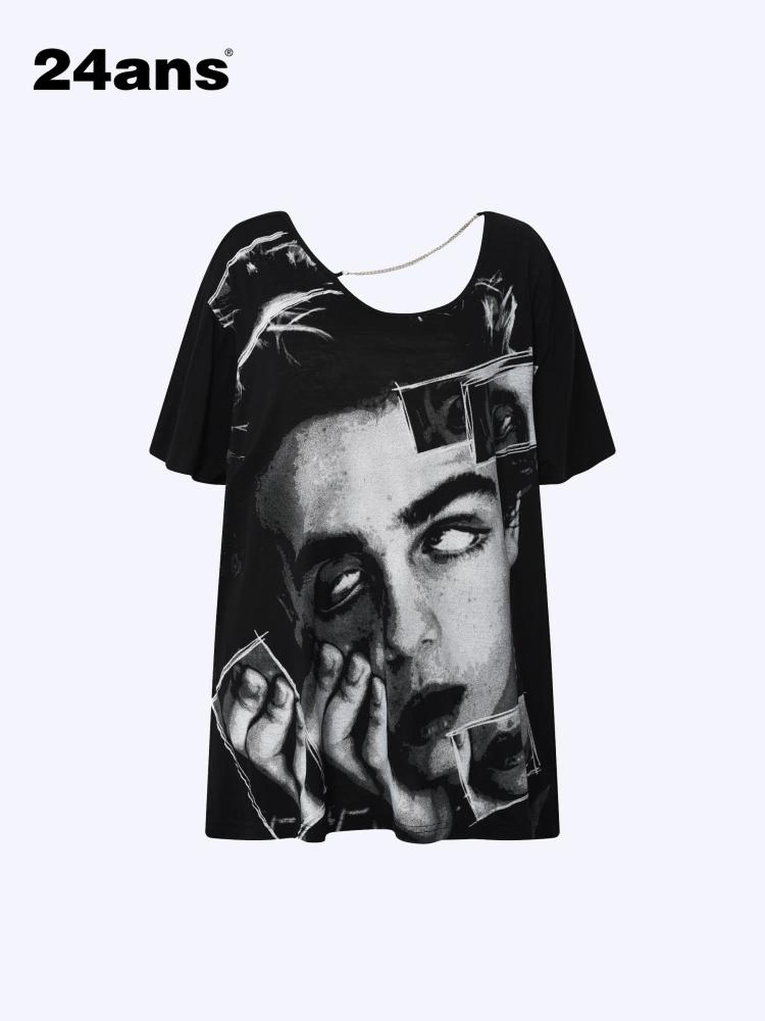 24ans Oversized Backless Chain Print T-Shirt In Tencel Blend