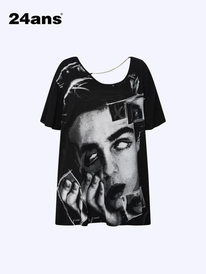 24ans Oversized Backless Chain Print T-Shirt In Tencel Blend