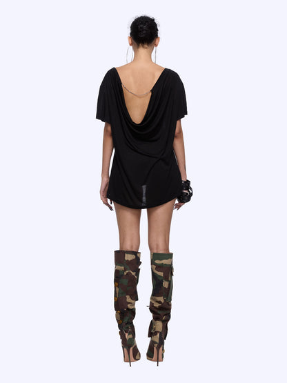 24ans Oversized Backless Chain Print T-Shirt In Tencel Blend