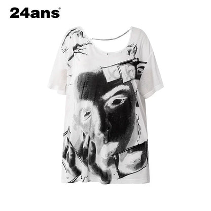 24ans Oversized Backless Chain Print T-Shirt In Tencel Blend MISSTT