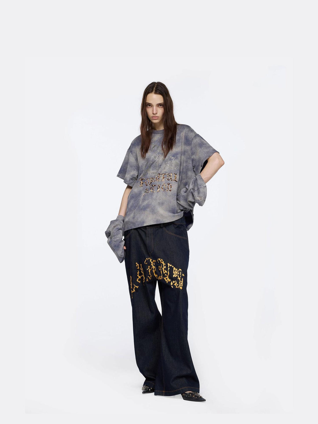 24ans Oversized Detachable Sleeve Graphic Long Sleeve Tee