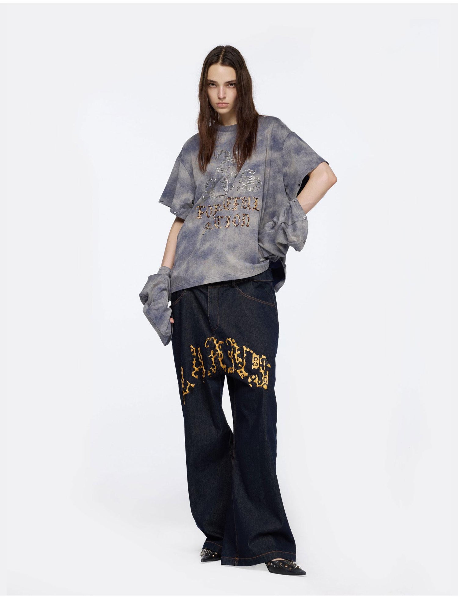 24ans Oversized Detachable Sleeve Graphic Long Sleeve Tee