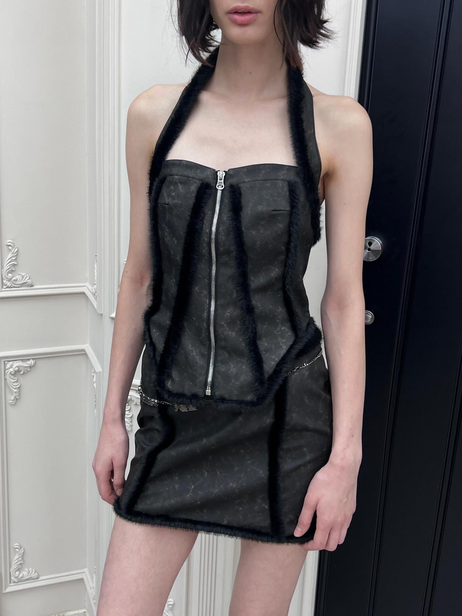 24ans PU Blend Cut Out Halter Top and Skirt Set