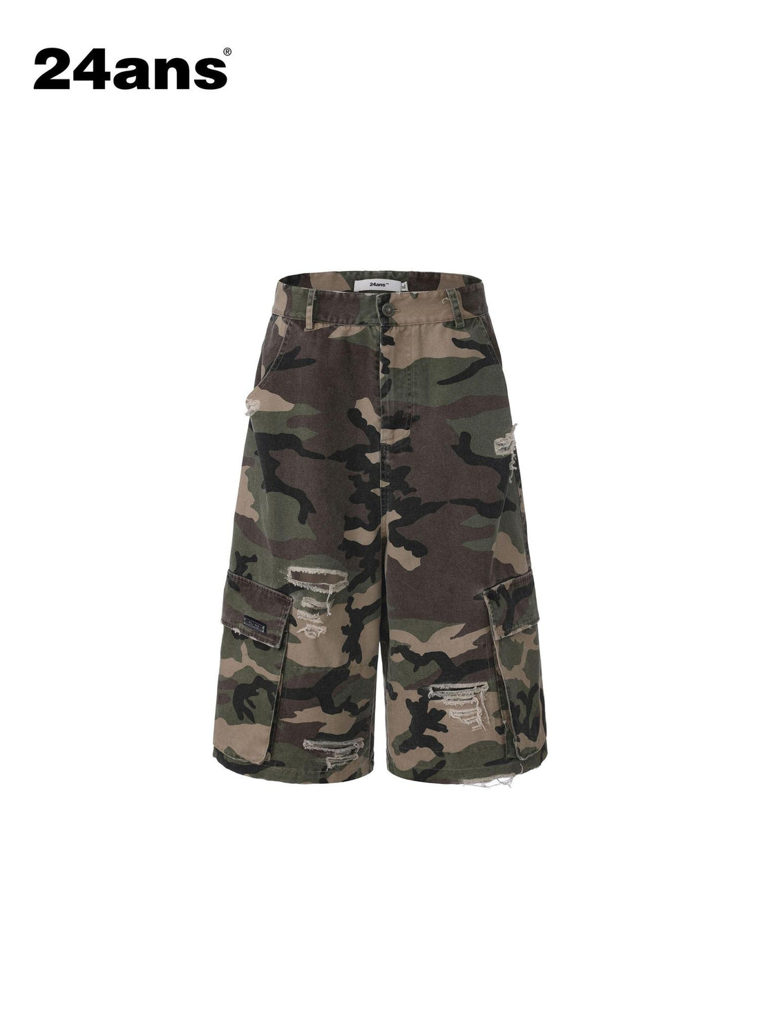 24ans Patchwork Camouflage Ripped Relaxed Natural Waist Youth Cotton Capri Pants