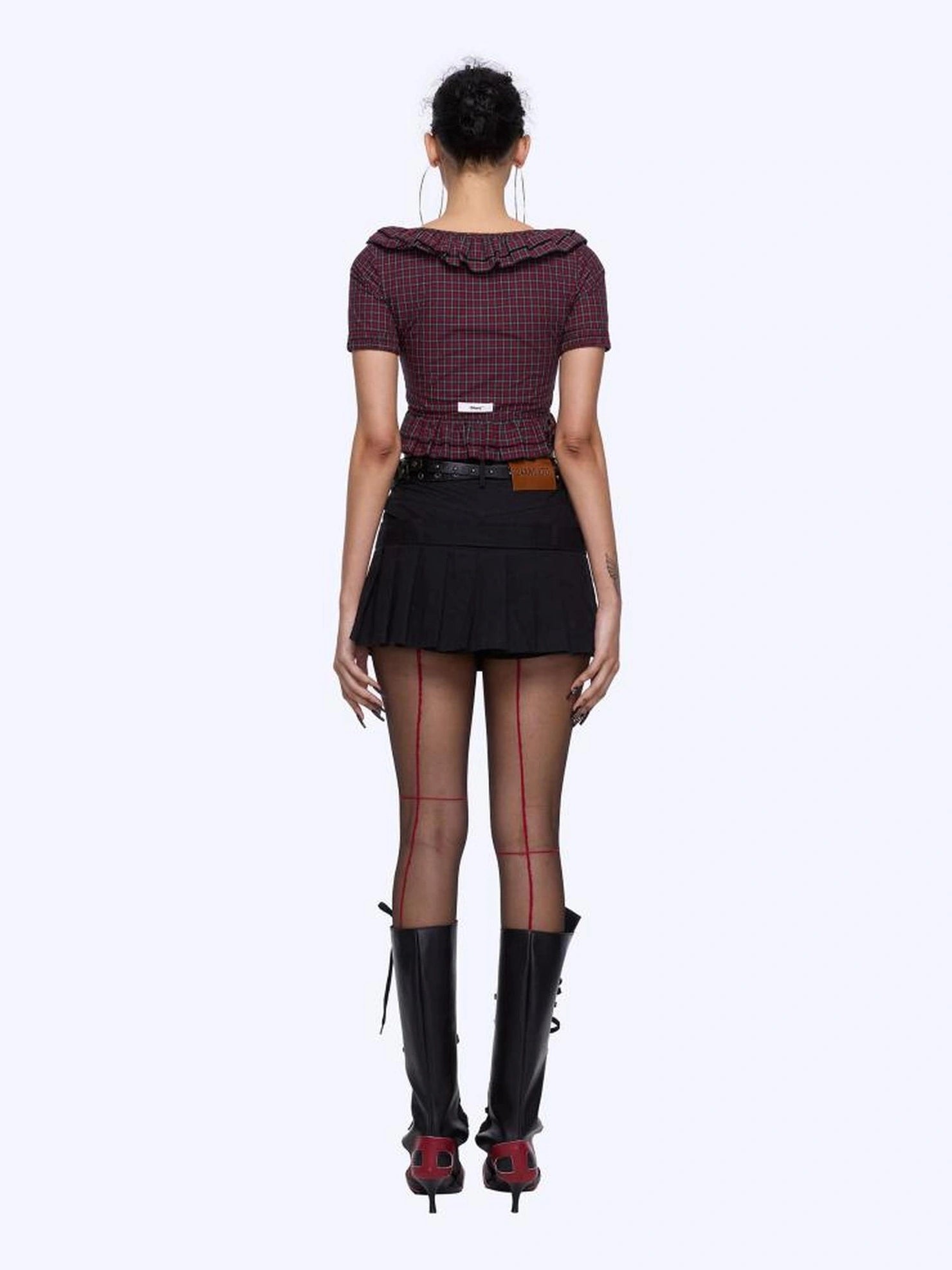 Plaid Lace Short Sleeve Crop Shirt Shirts