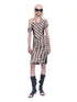 24ans Plaid Polyester Satin Skirt Set V-neck T-shirt Long-Sleeve
