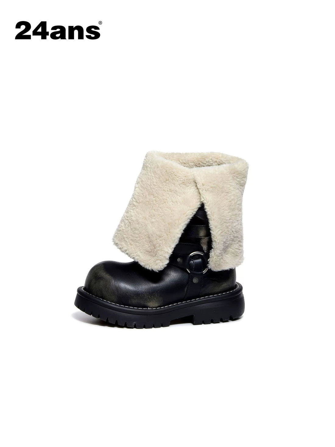 24ans Plush Lined Suede Mid Heel Tall Belt Buckle Fashion Women Black Khaki Boots-2