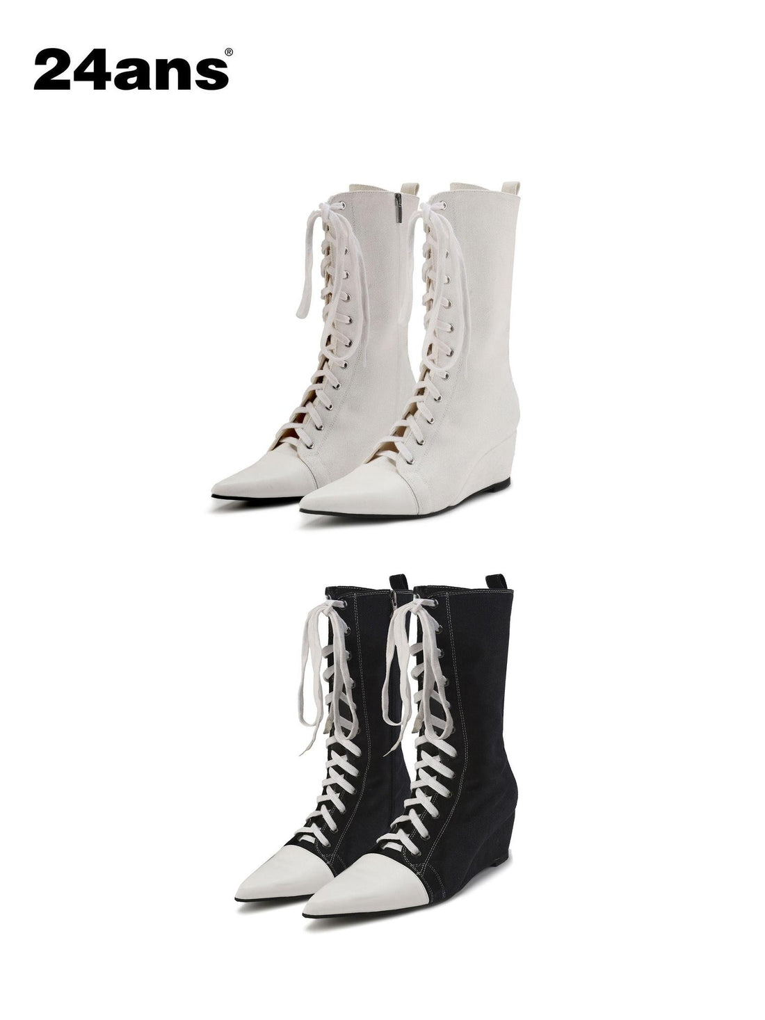 24ans Pointed Toe Cross Strap Low Wedge Women&