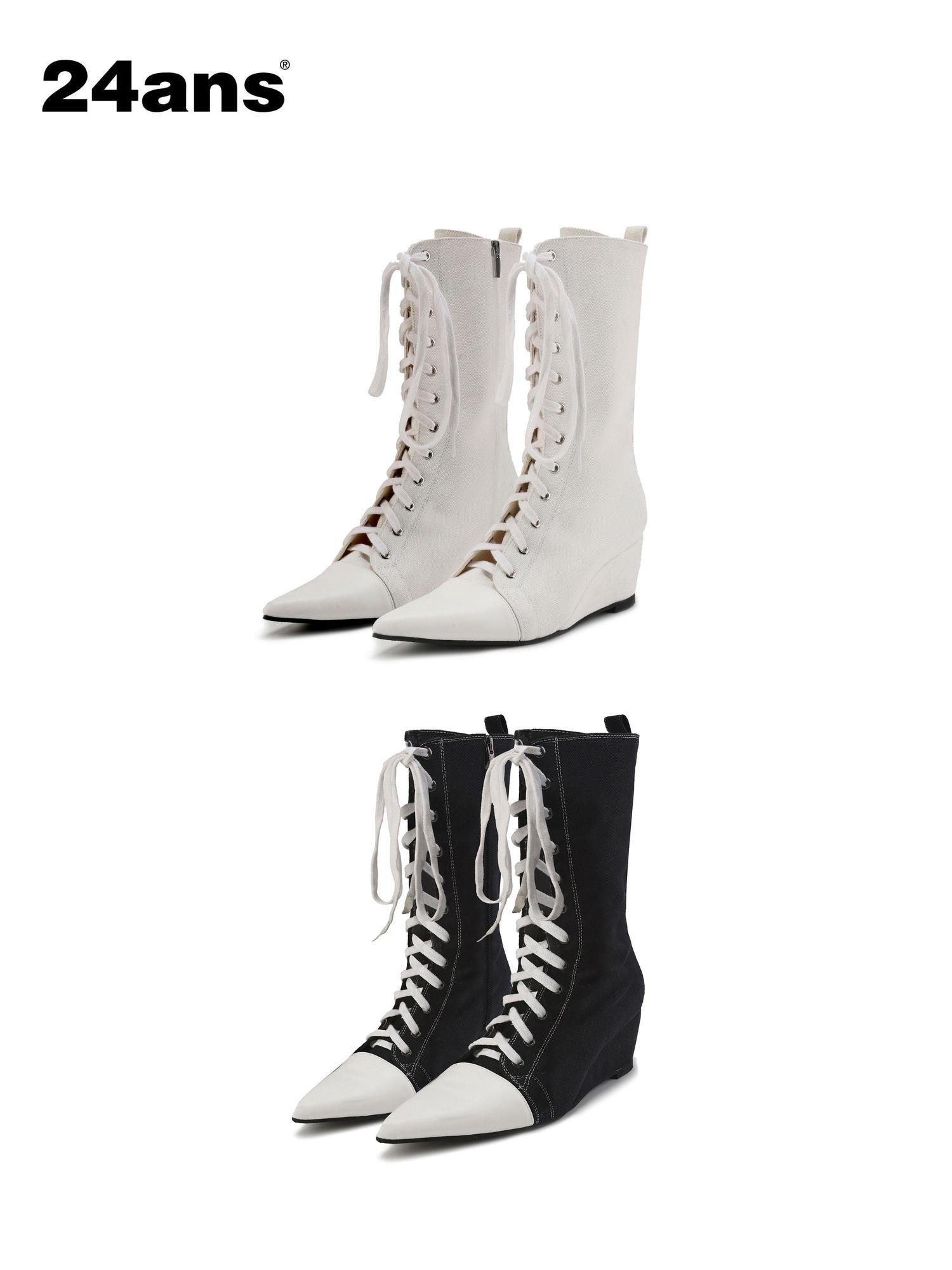 24ans Pointed Toe Cross Strap Low Wedge Women&